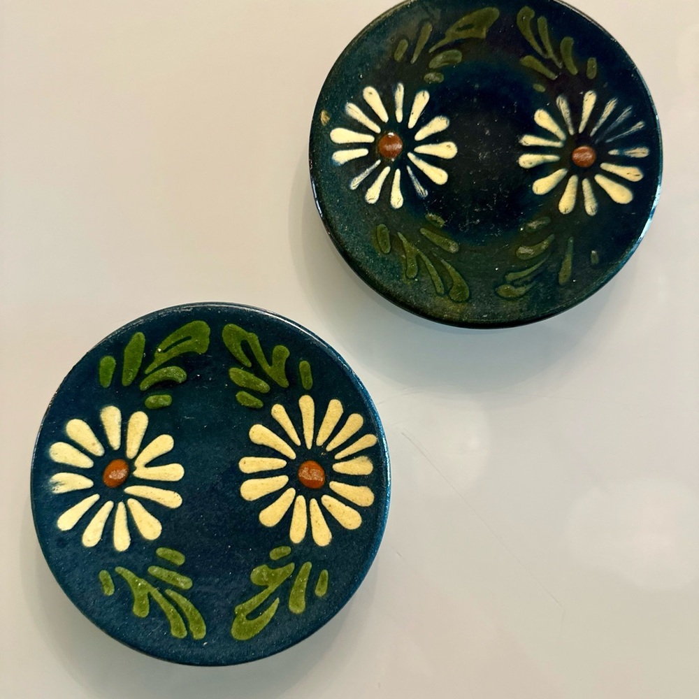 Hand-Painted Blue Floral Ceramic Plates from Alsace, France